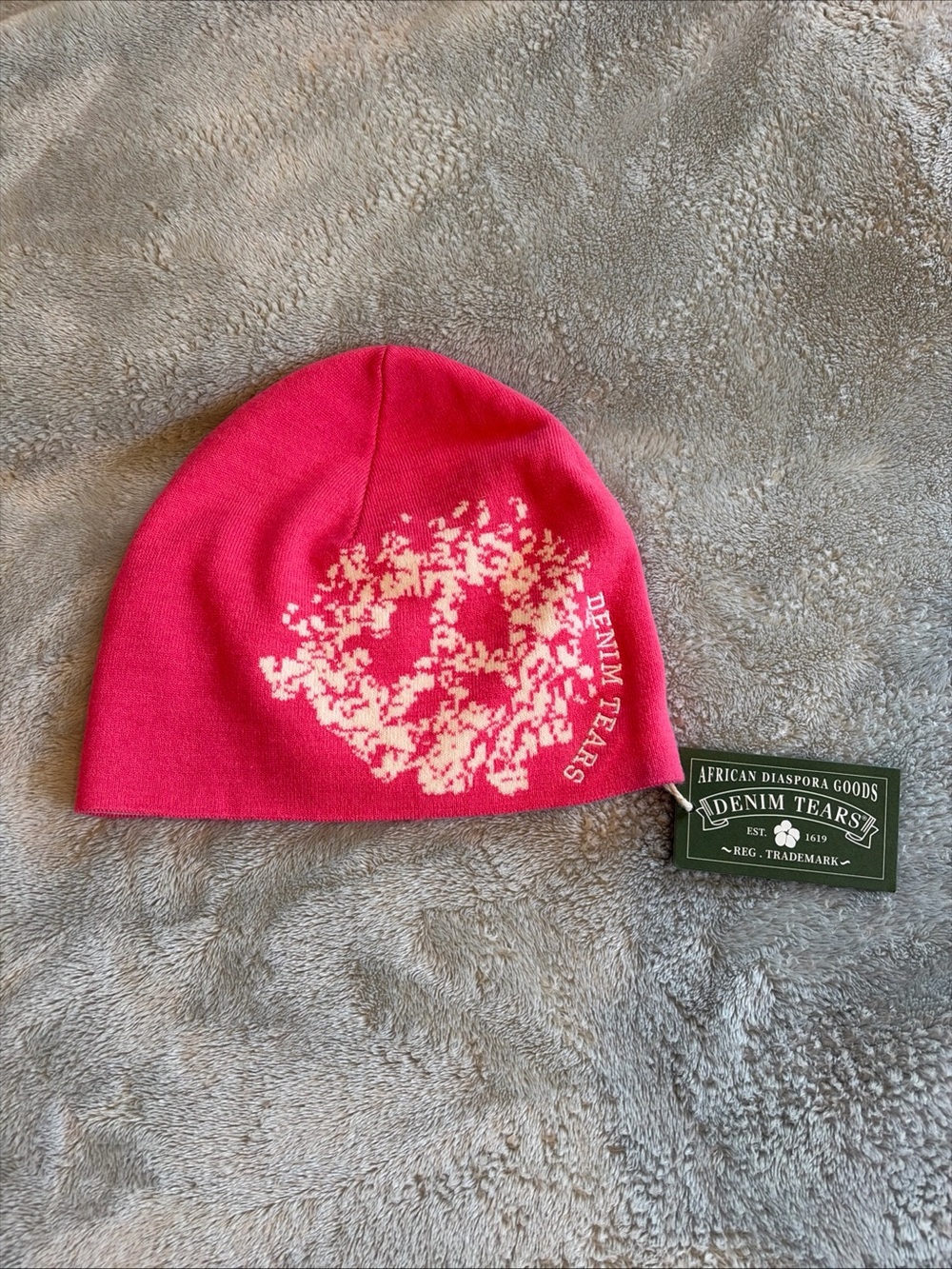 Denim Tears Denim University Beanie Skully Hat Pink White NWT Unisex
